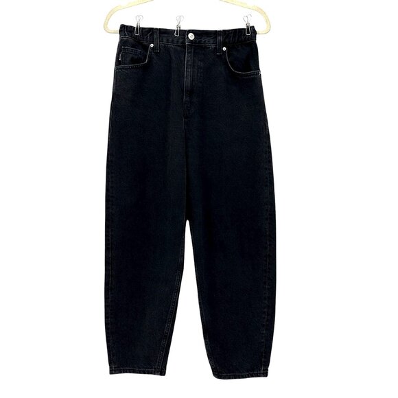 Bershka Womens 6 Jeans Balloon Black Distressed Denim Barrel High Rise Jeans - Picture 1 of 7